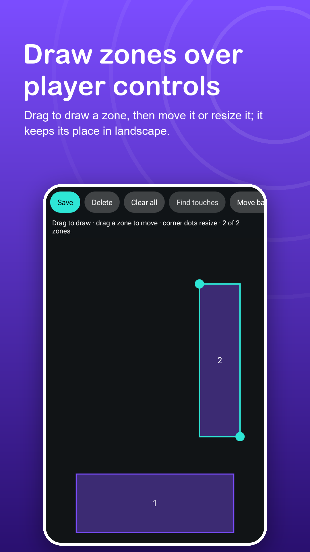 Zone editor with zones drawn over the player controls